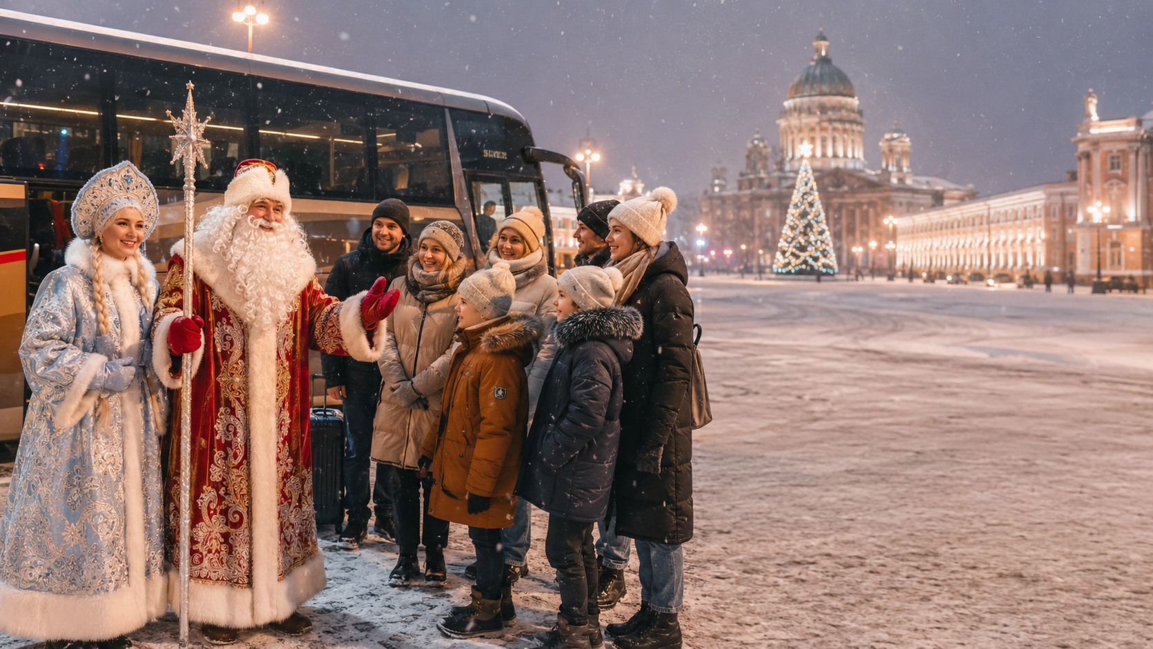 Дед Мороз и Снегурочка для туристических групп в Санкт-Петербурге